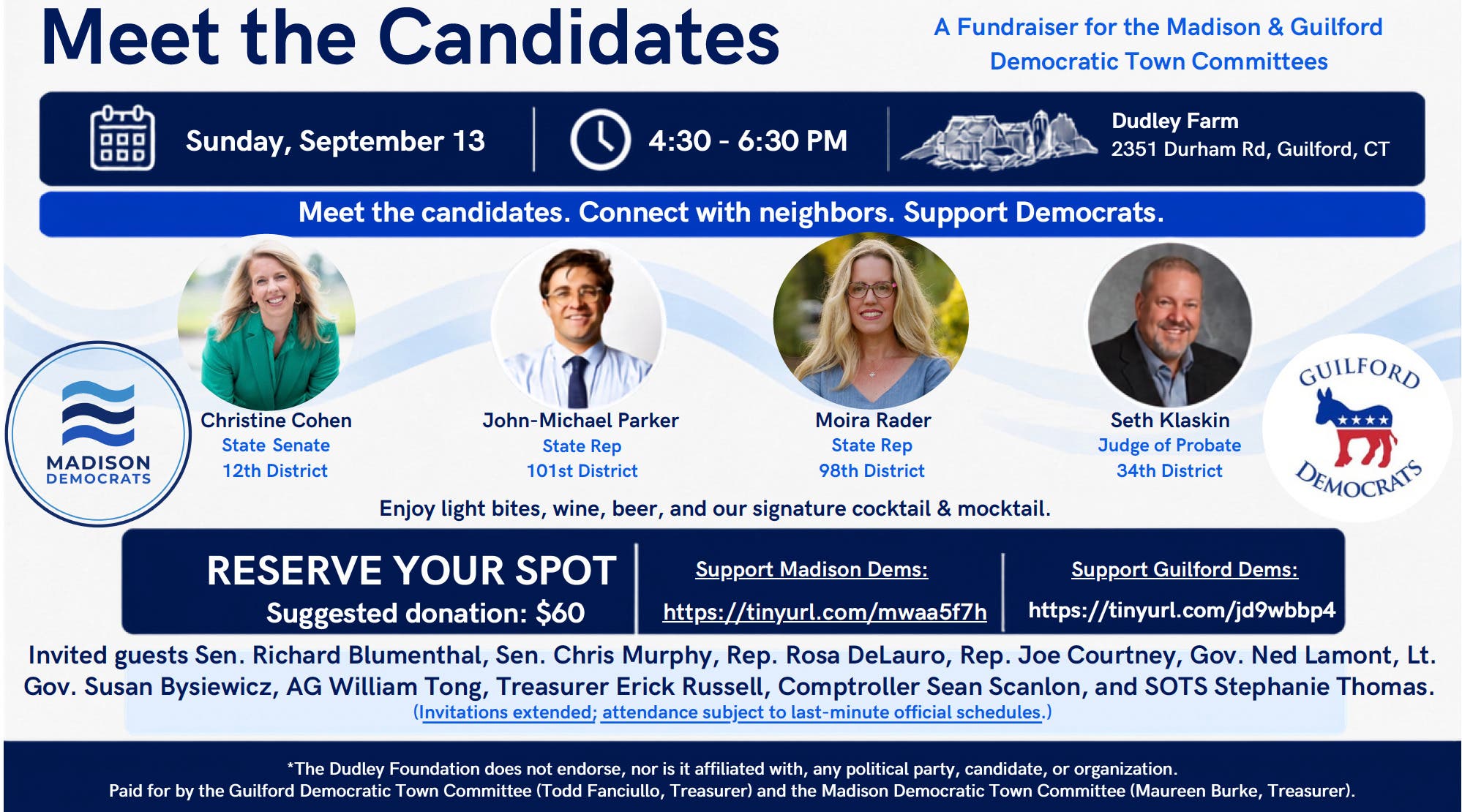 Madison and Guilford Democratic Town Committees to Host Joint “Meet the Candidates” Event  at Histor