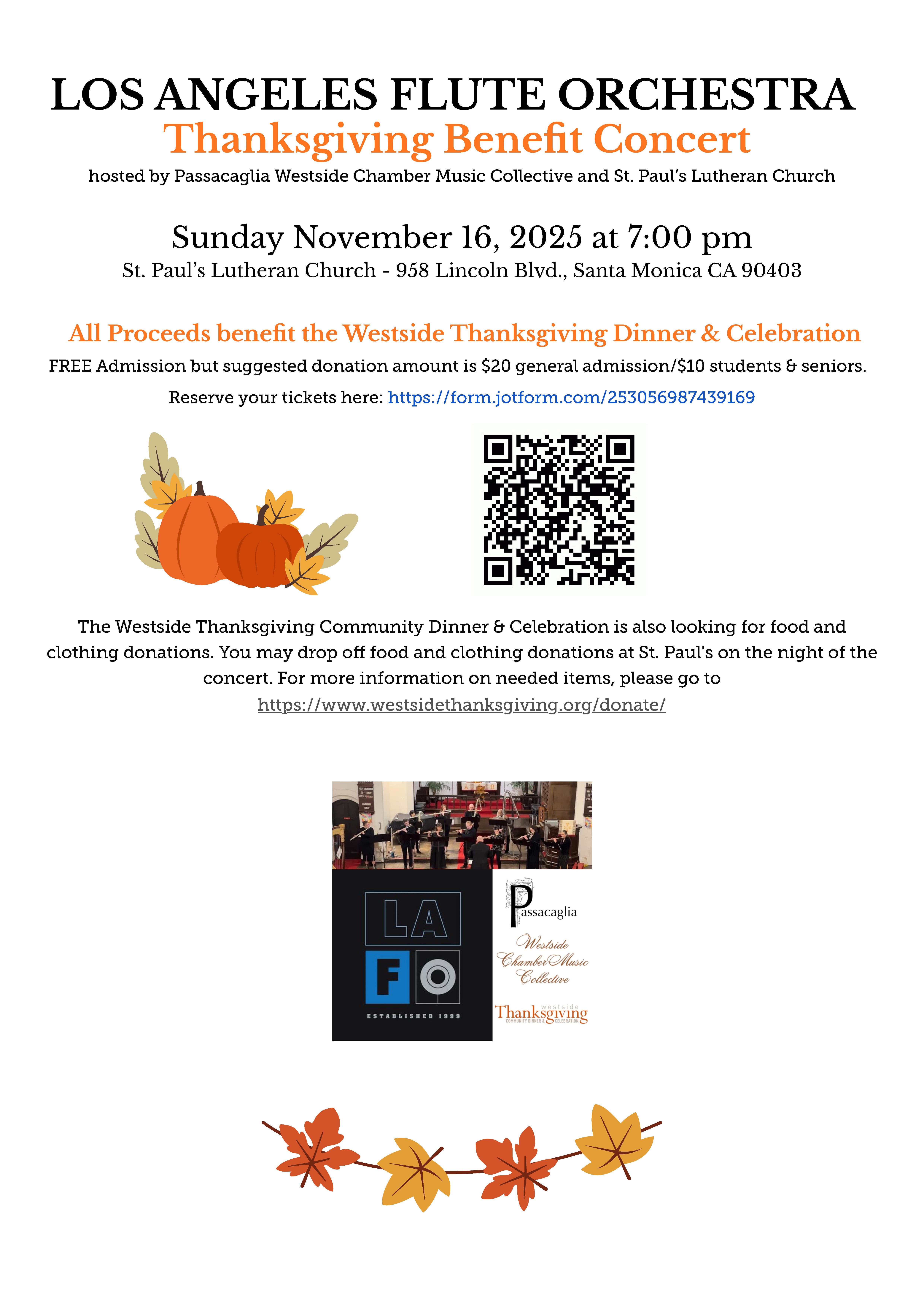 LA Flute Orchestra Benefit Concert for the Westside Thanksgiving Dinner and Celebration