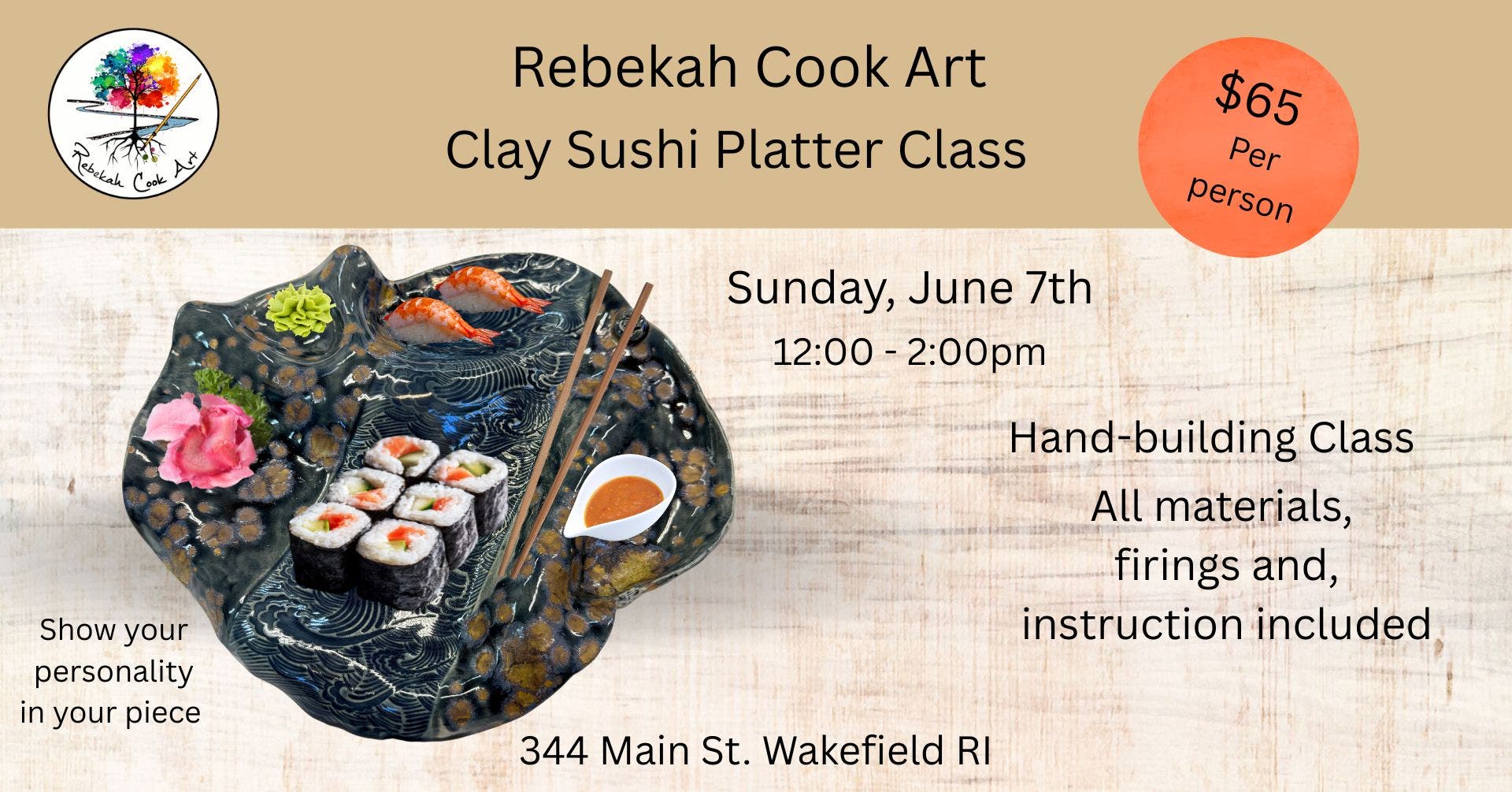 Clay Project Class - Sushi Server/ Charcuterie - at Rebekah Cook Art