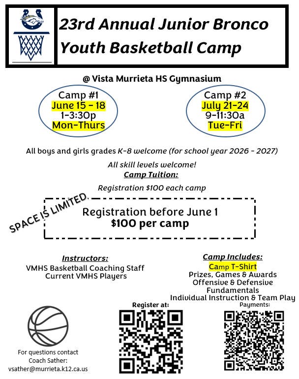 Summer Basketball Youth Camp @ VMHS