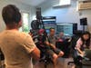 (l/r) Tim Bacskai who played Henry Clerval recording; Music Producer and Film Director Joe LoBianco; Music Director Kent Jeong Eun Kim. In Tin Mirror Studios.