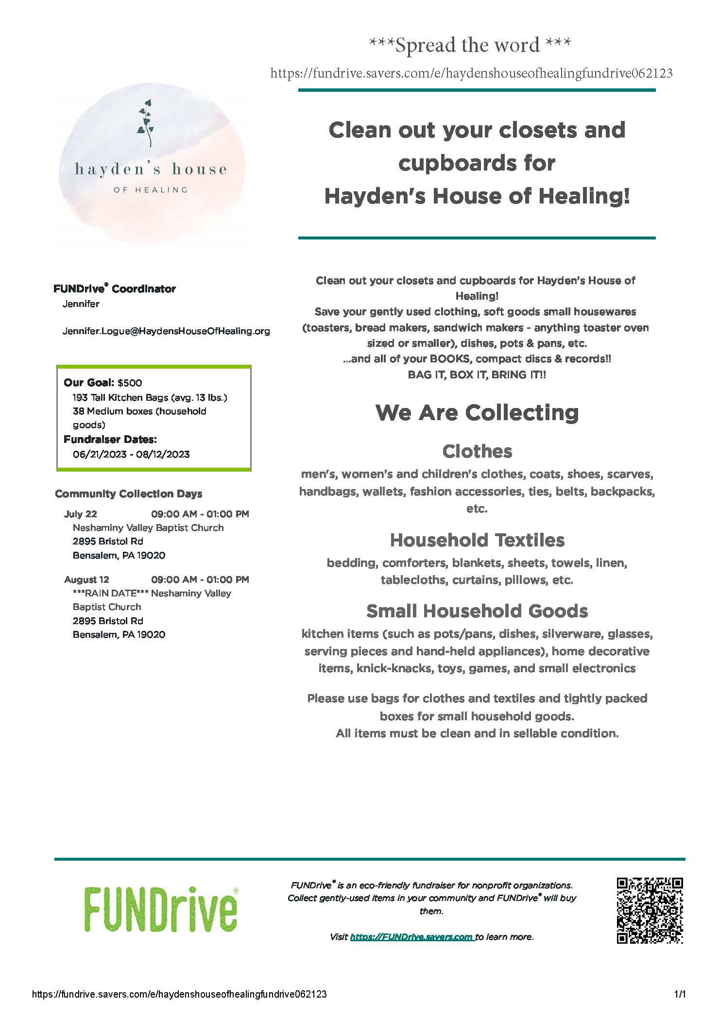 Jul 22 Car Wash and Clean out your closets and cupboards for Hayden's