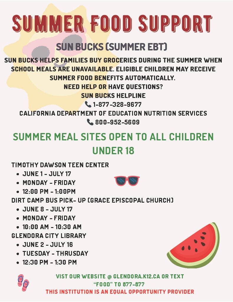 βοΈ Glendora Unified School District FREE Summer Meal Program ππ₯ͺ
