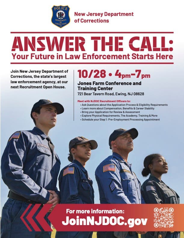 New Jersey Department of Corrections Recruitment Open House - Jones Farm in Ewing (10/28)