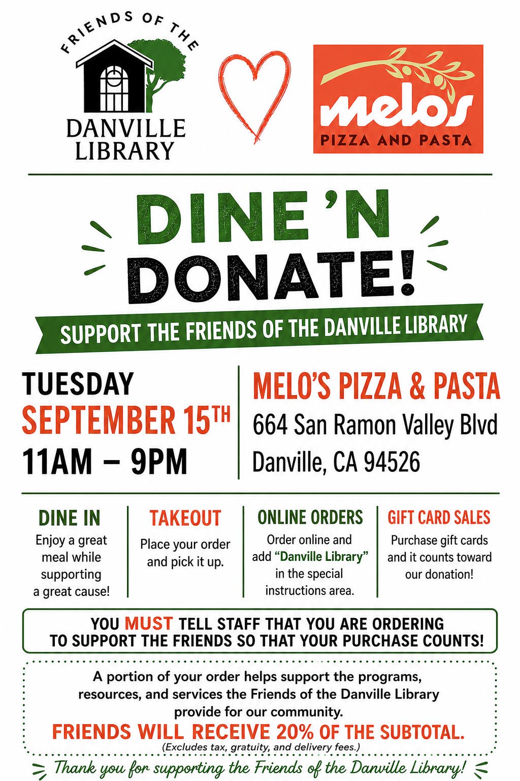 Dine 'N Donate for the Friends of the Danville Library