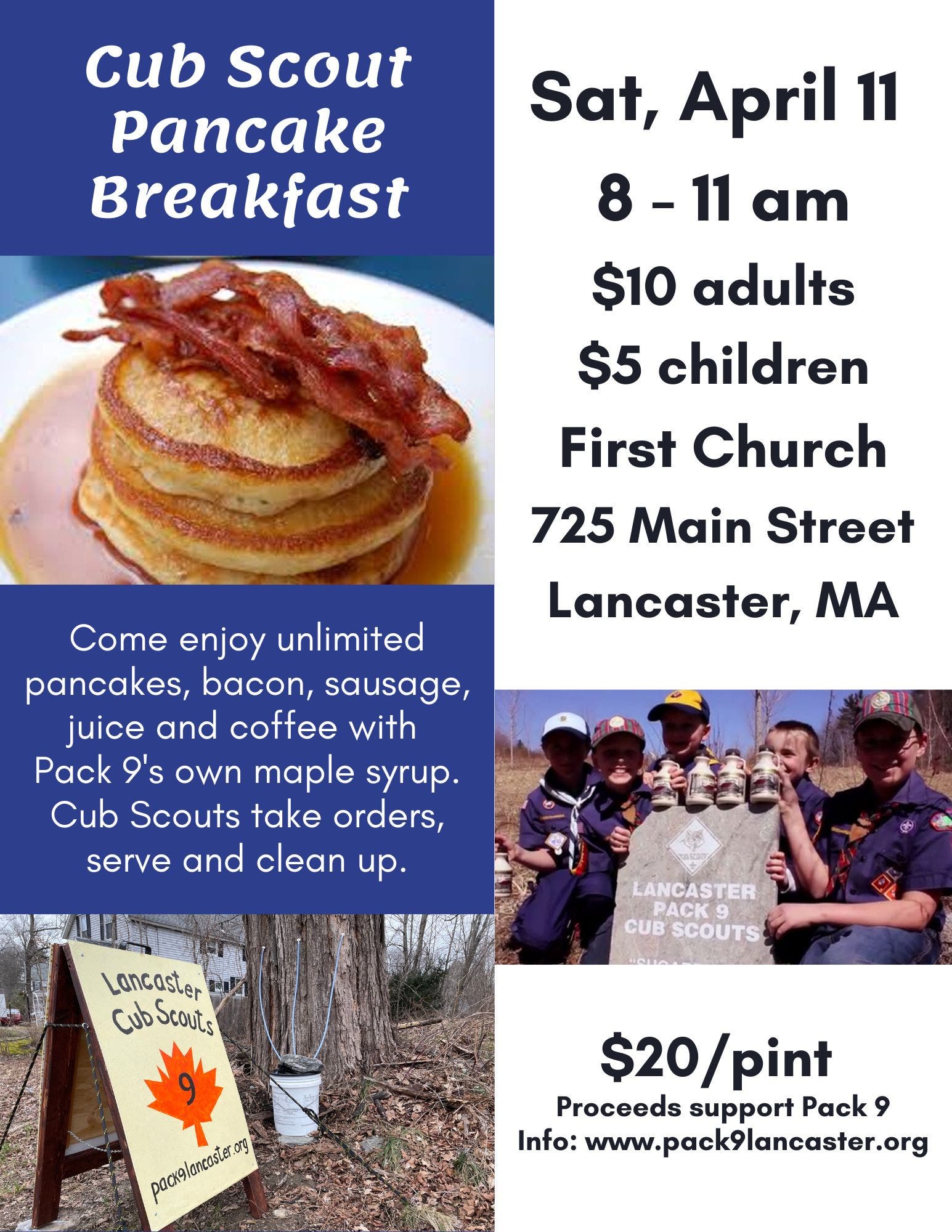 Pancake Breakfast with Lancaster Pack 9 Cub Scouts 