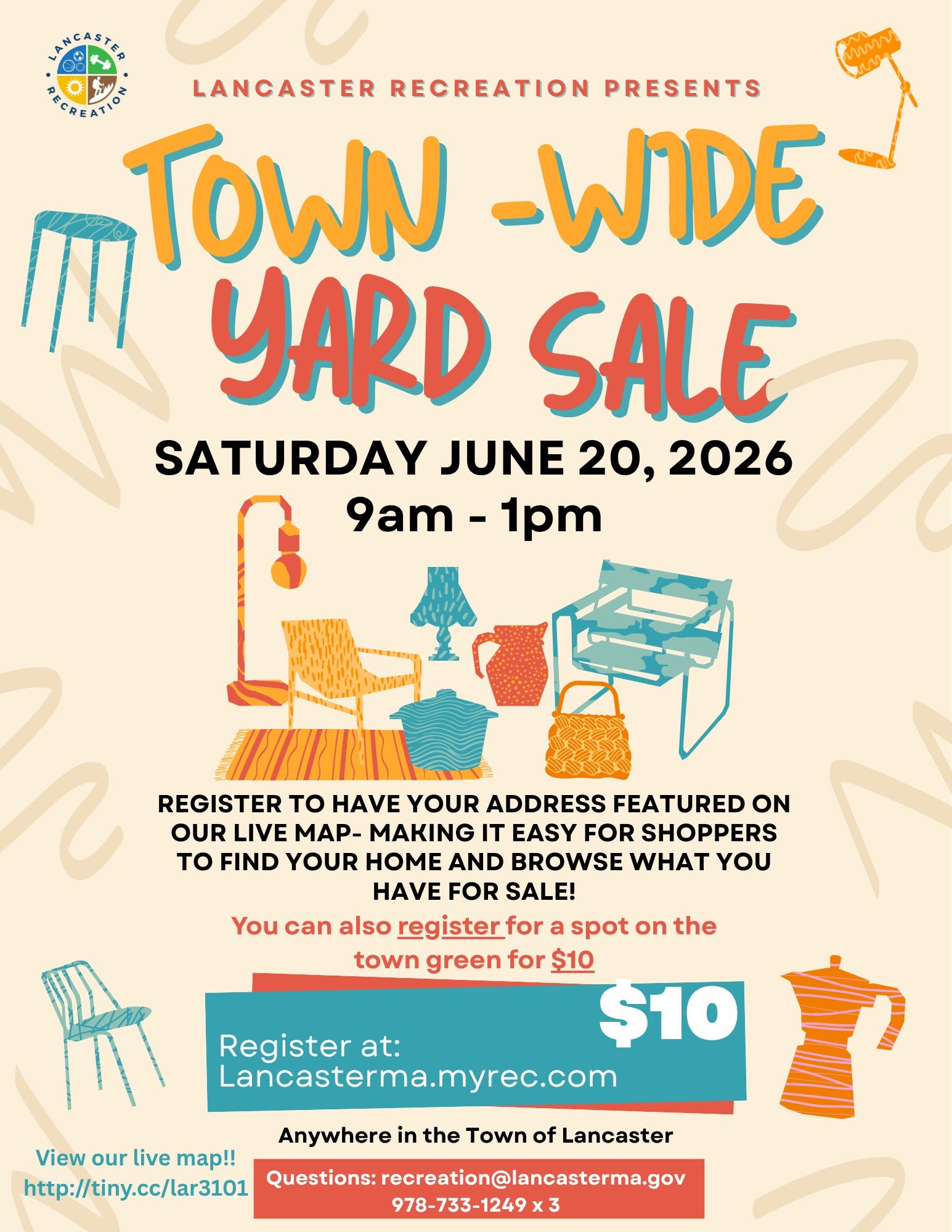 Lancaster Town-Wide Yard Sale Saturday, June 20, 2026 9am-1pm