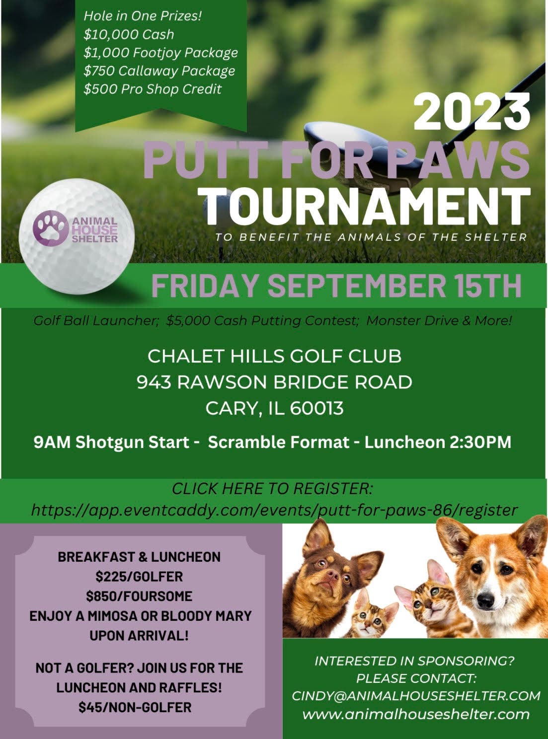 Sep 15 Animal House Shelter Putt for Paws Golf Tournament Huntley