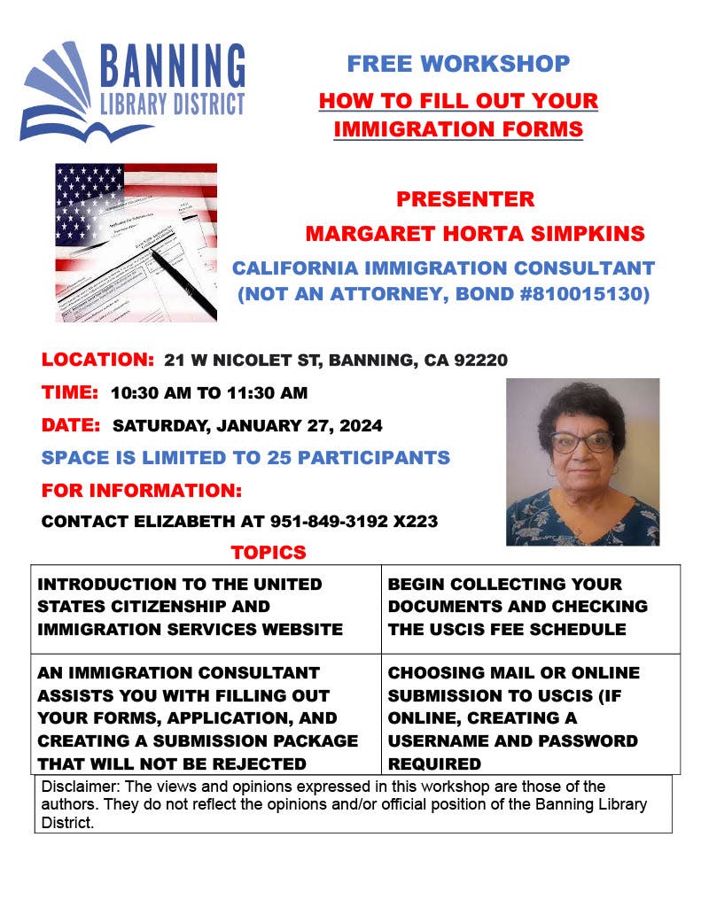 Jan 27 | How to Fill Out Your Immigration Forms | Banning, CA Patch