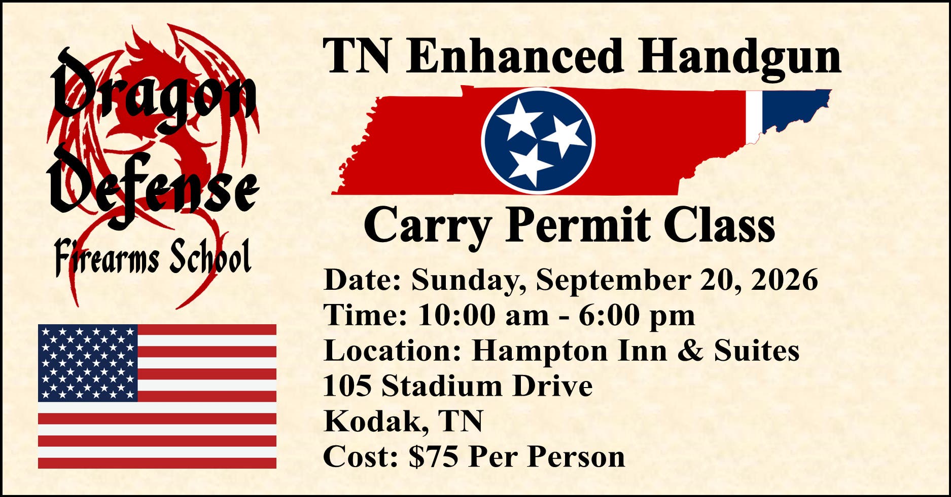 Tennessee Enhanced Handgun Carry Permit Class with Dragon Defense Firearms School