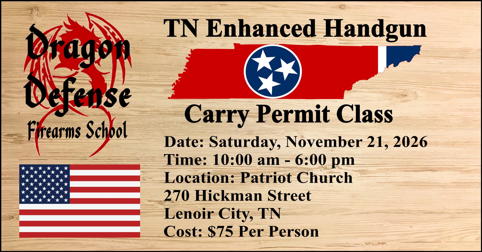 Tennessee Enhanced Handgun Carry Permit Class with Dragon Defense Firearms School