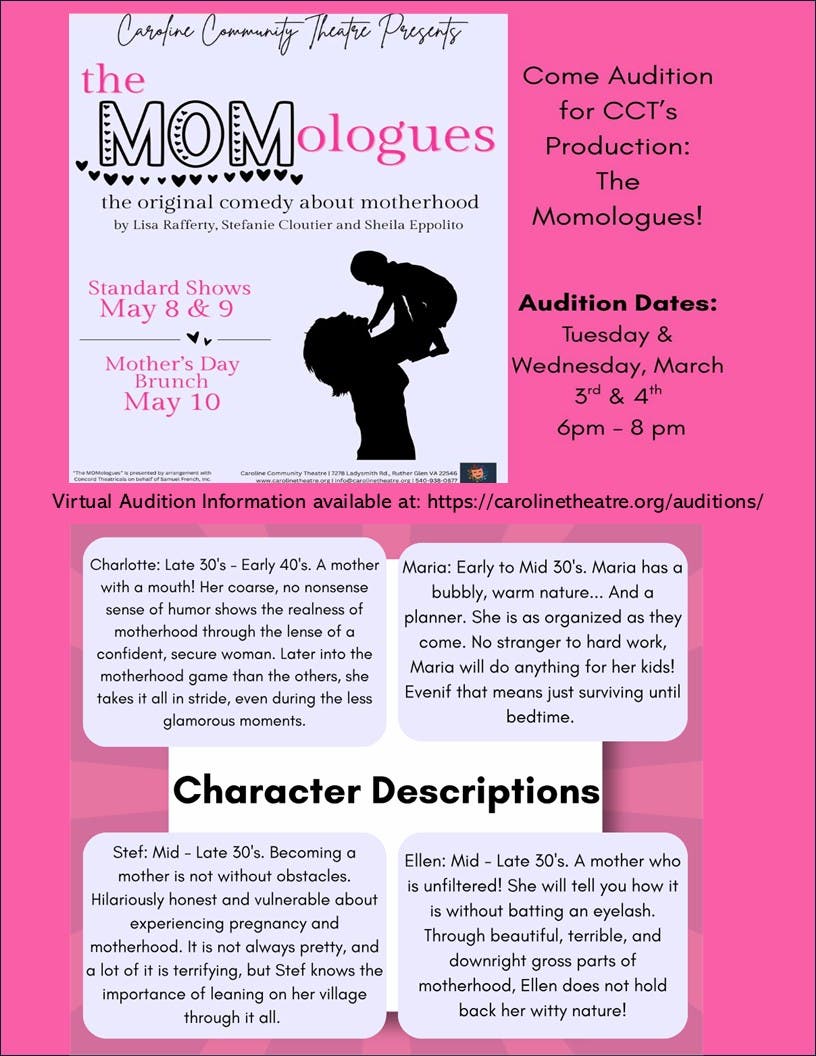 Caroline Community Theatre is looking for Auditioners for Momologues