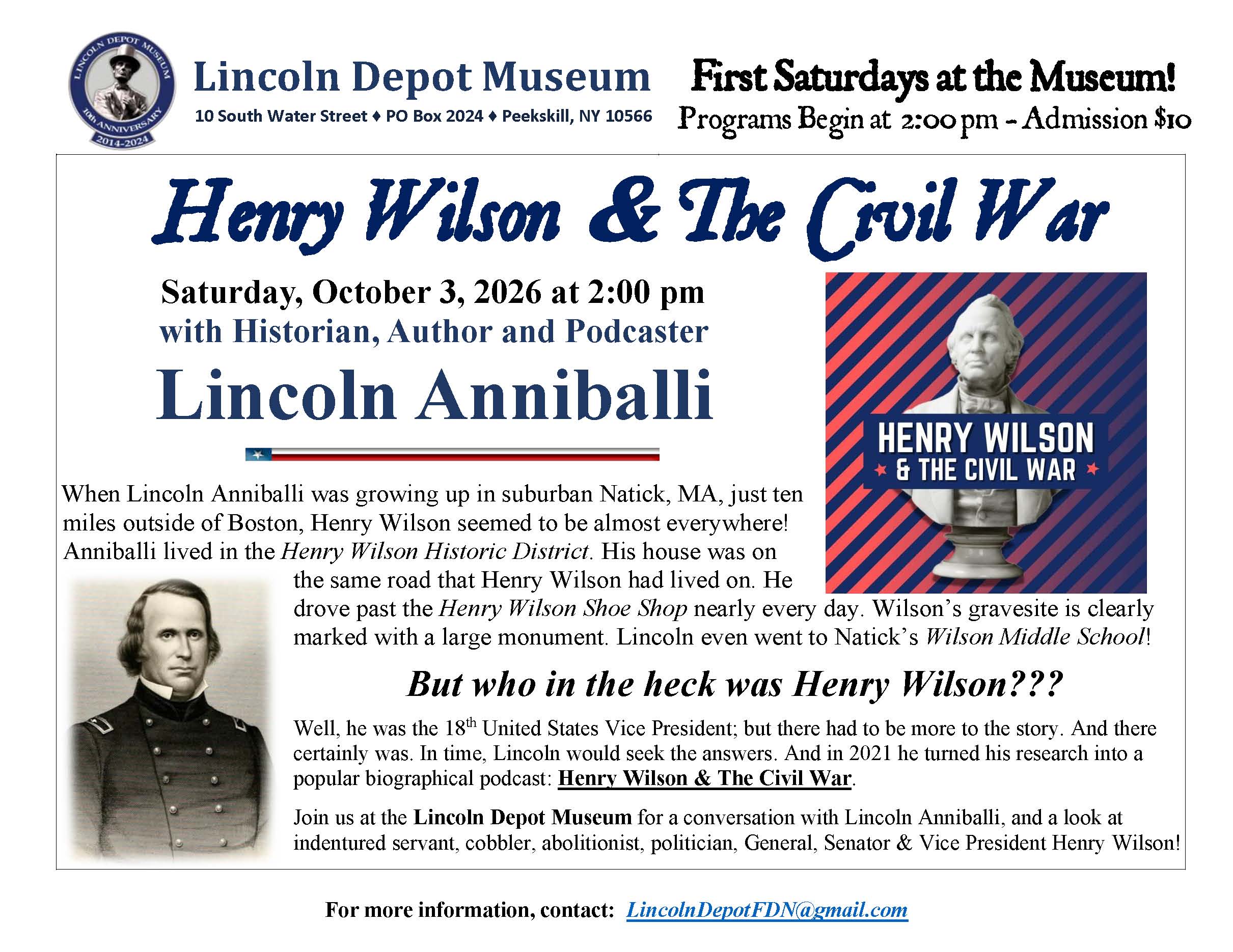 1st Saturdays at the Museum:   Henry Wilson in the Civil War