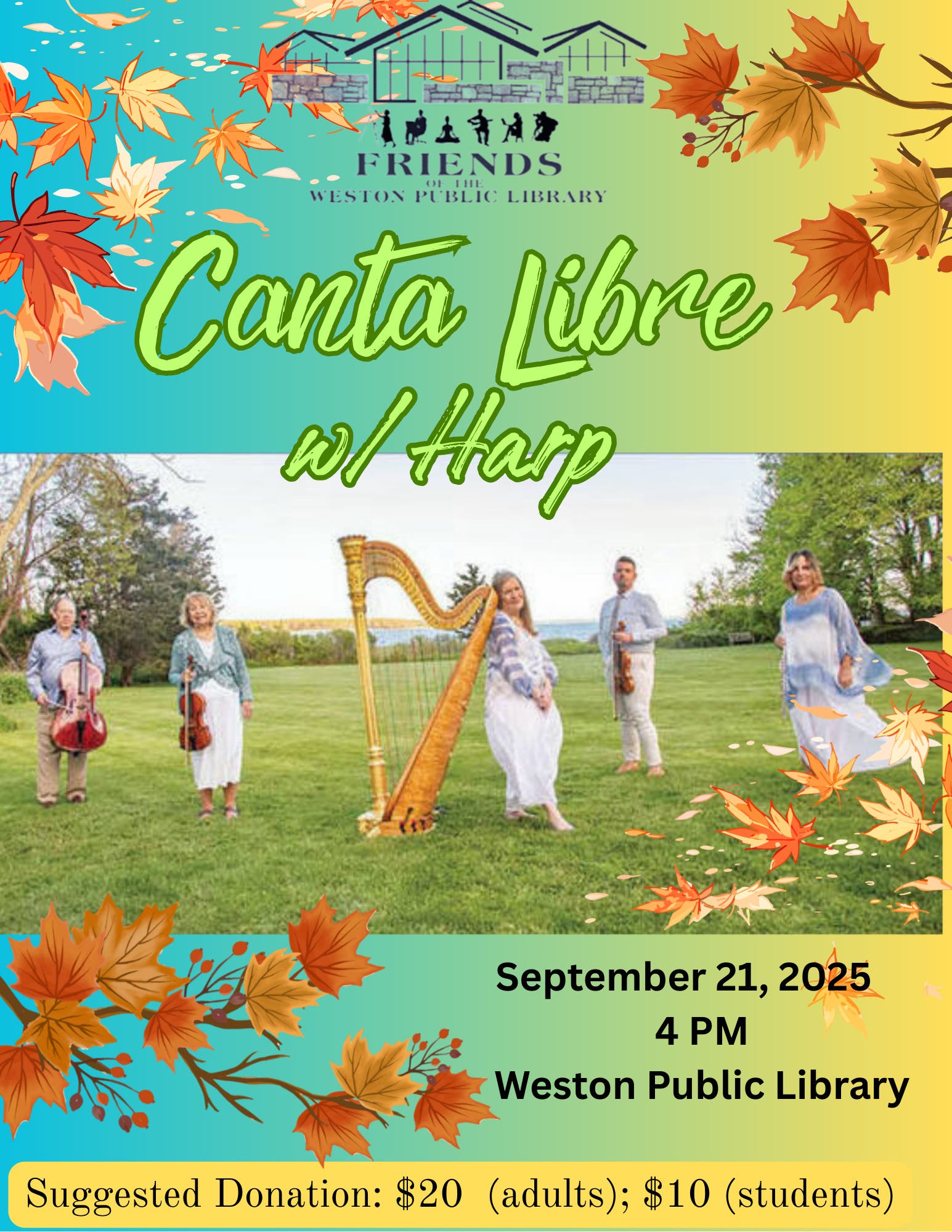 Chamber Music w/Harp at Weston Library September 21