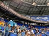 Live captioning on scoreboards during New Jersey/New York Gotham FC pro women soccer match vs San Diego Waves at Red Bull arena, Harrison New Jersey 