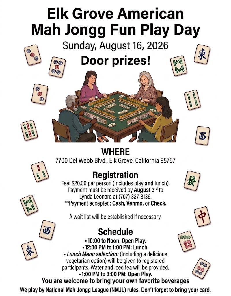 Elk Grove American Mah Jongg Fun Play Day