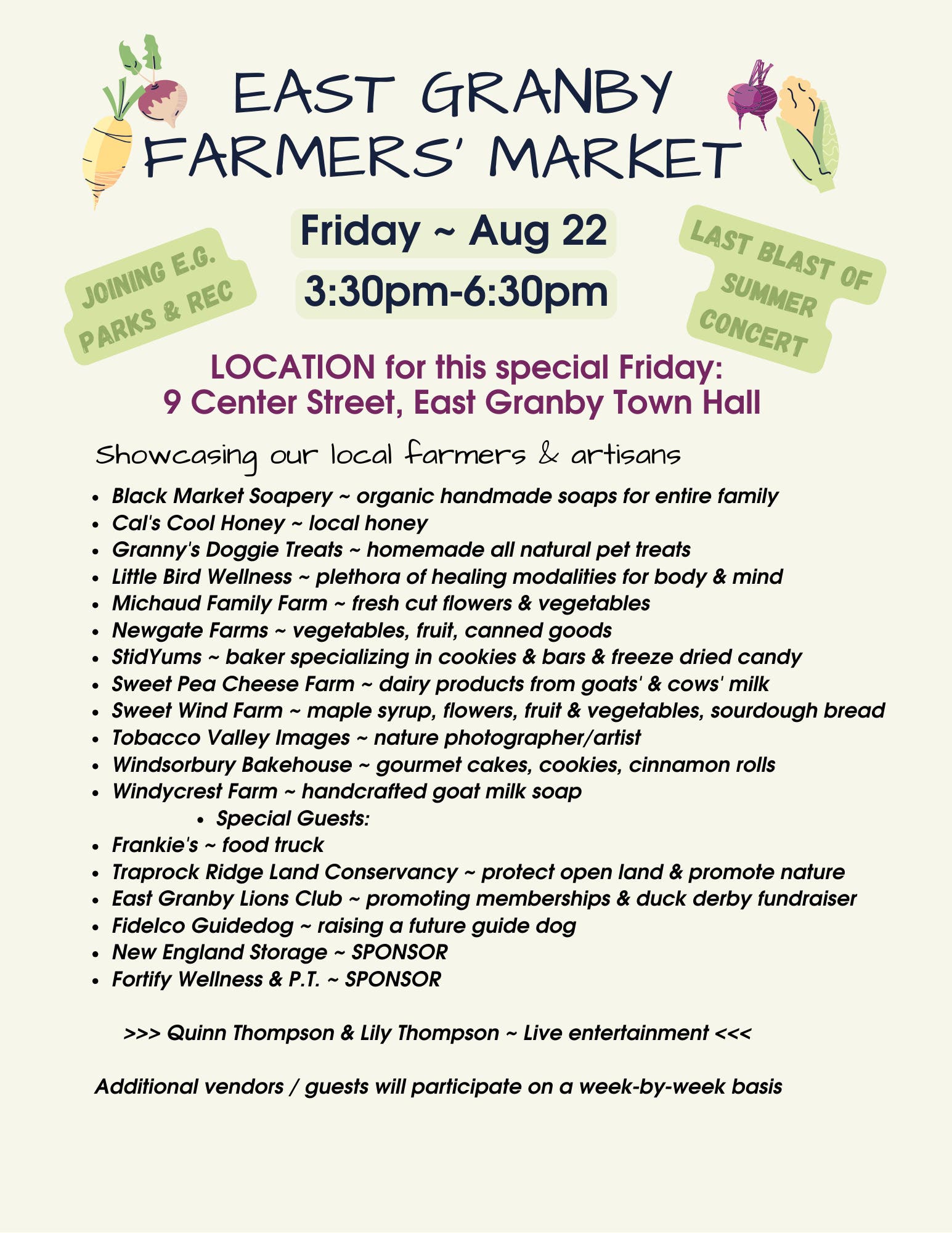 East Granby Farmers' Market - 08.22.25 - special location