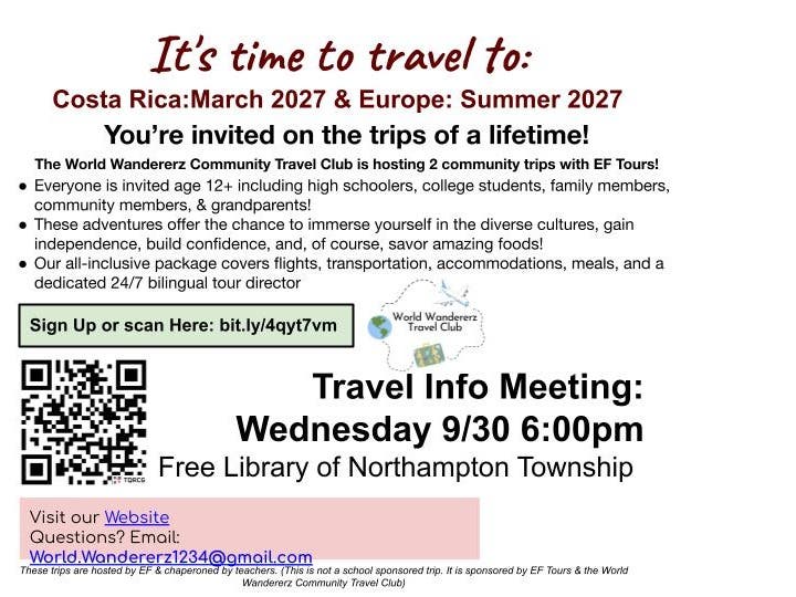 Community Trips to Costa Rica & Europe Info Meeting