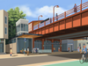 Conceptual rendering of QueensLink’s proposed Atlantic Av-Woodhaven station, with nearby park space, protected bike lanes, and transfers to the LIRR Atlantic Branch