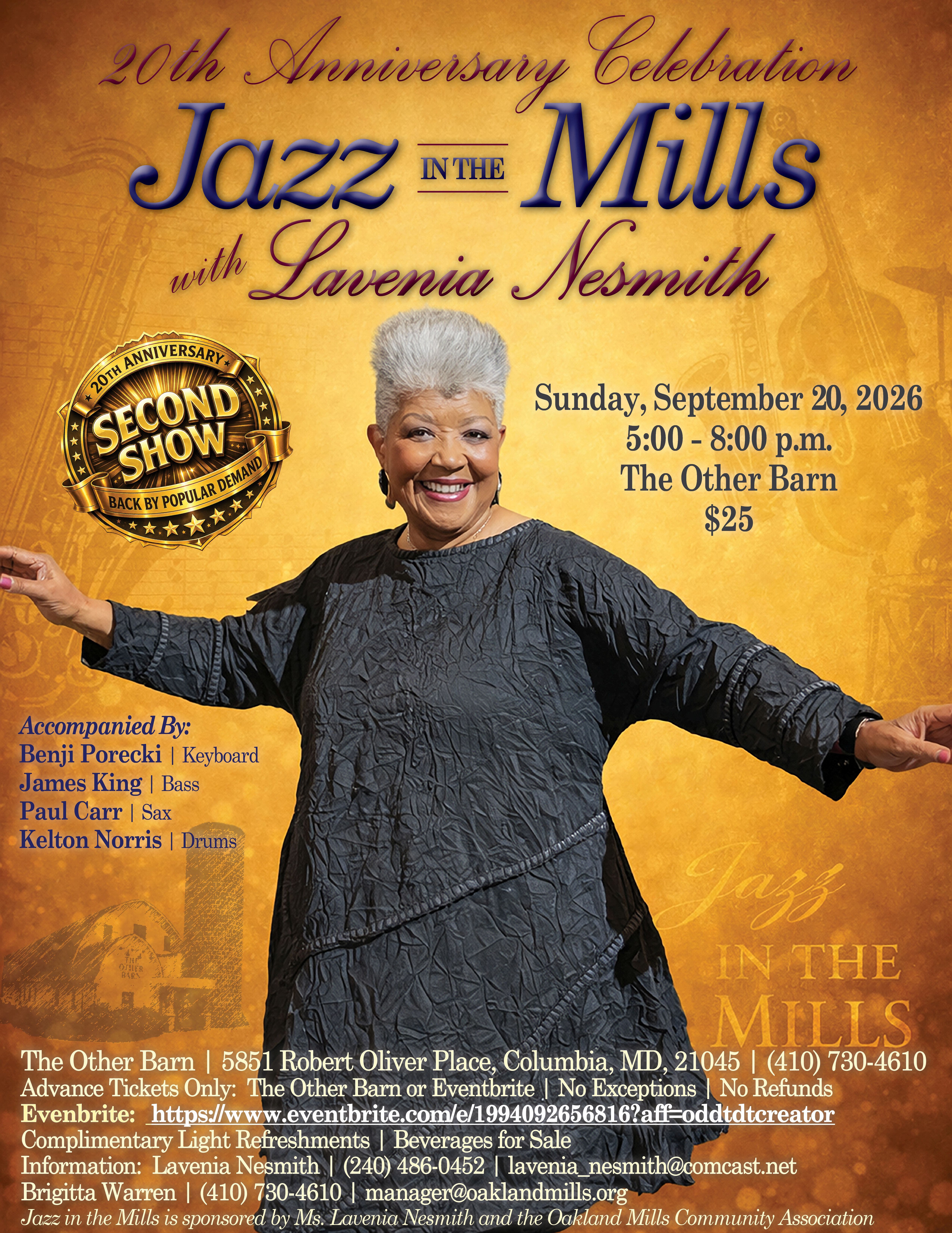 2ND CONCERT! Jazz in the Mills 20th Anniversary Celebration with Lavenia Nesmith