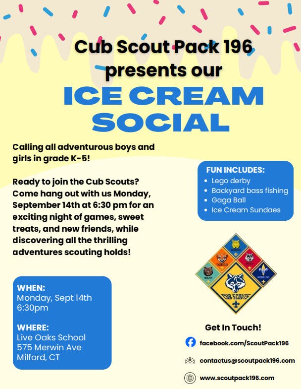 Cub Scout Pack 196 Ice Cream Social