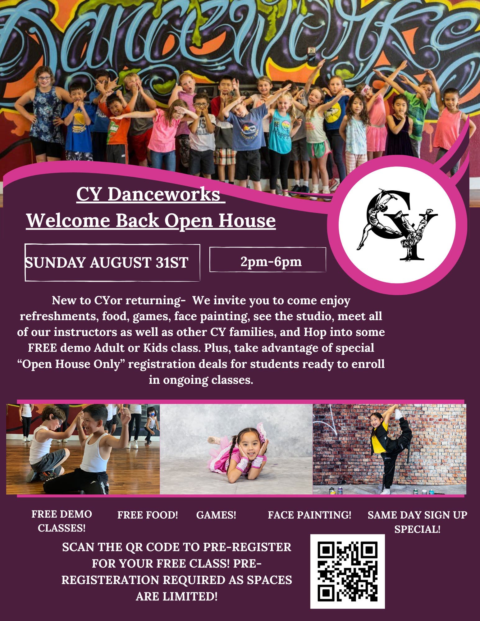 CY Danceworks Open House: Bring the Family -Free Dance Classes, Food, Games, Face Painting & More