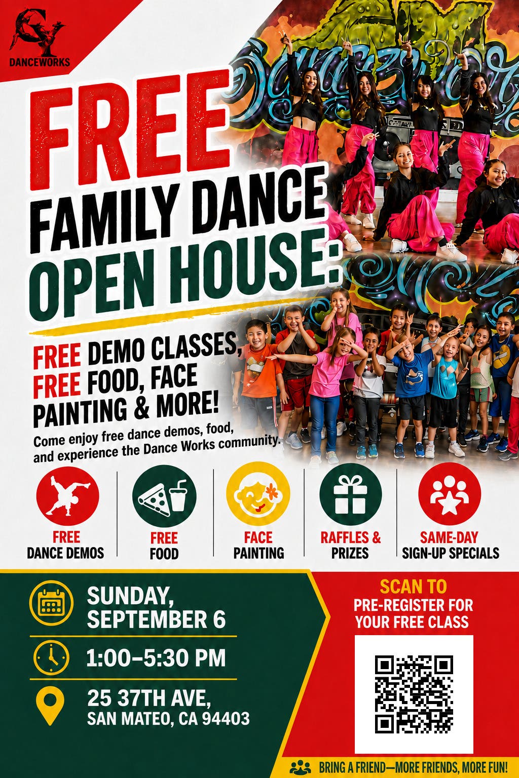 Free Family Dance Open House: Free Demo Classes, Free Food, Face Painting & More!