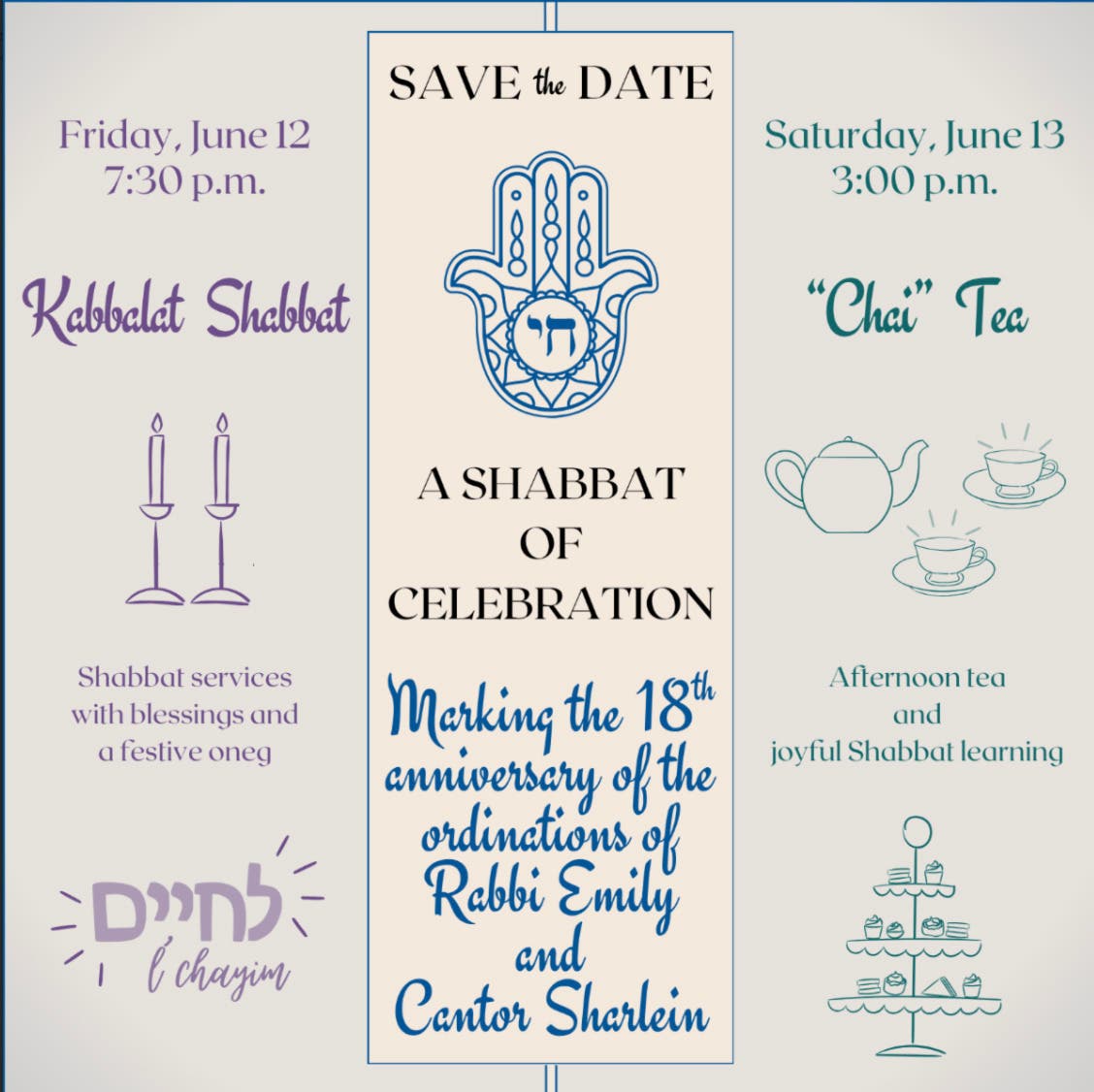 Temple Sholom Celebrates Clergy's 18th Ordination Anniversaries with a Special Shabbat
