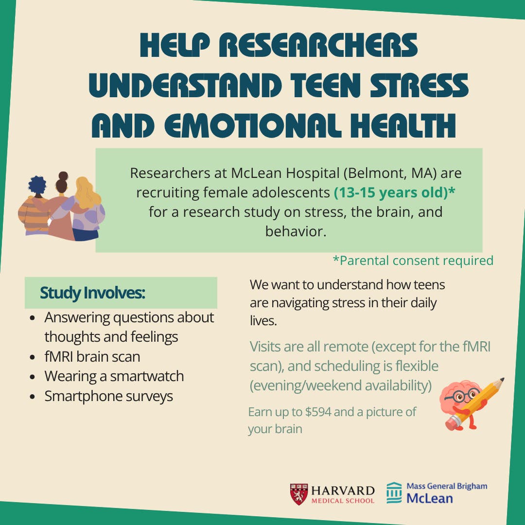 McLean Hospital Study on Stress, Mood, and the Brain. Earn up to $594!