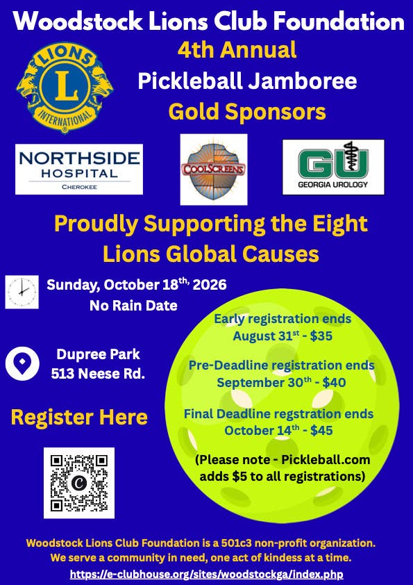 Woodstock Lions Club Foundation's 4th Annual Fall Pickleball Jamboree