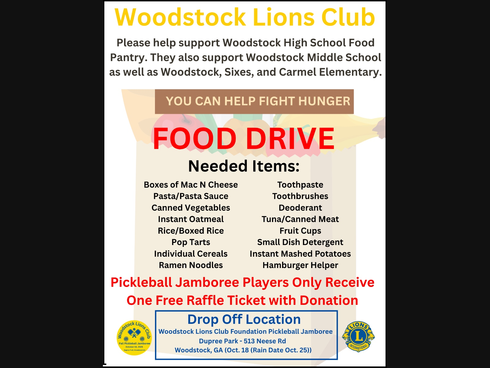 Food Drive for the Woodstock High School Pantry
