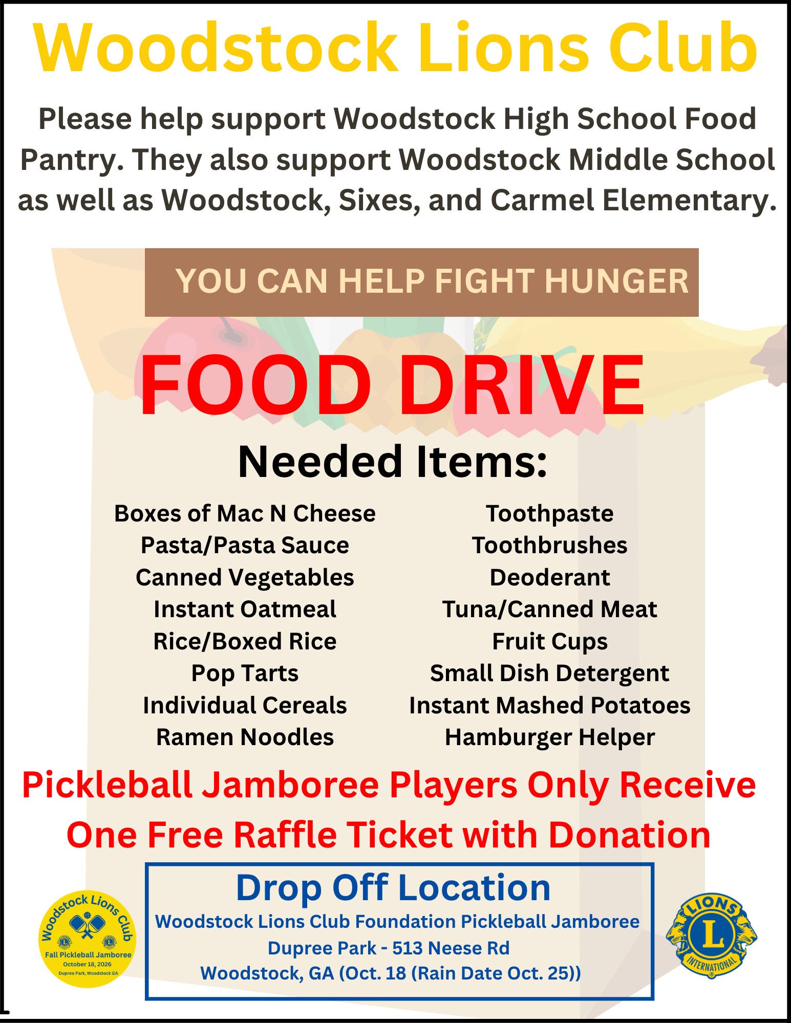 Woodstock Lions Club Food Drive
