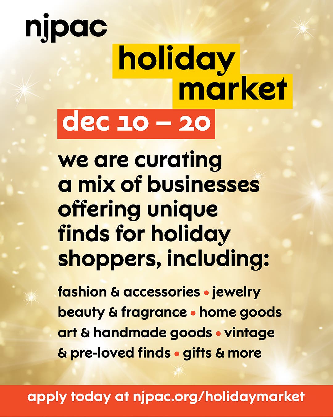 NJPAC Seeks Vendors for 2026 Holiday Market