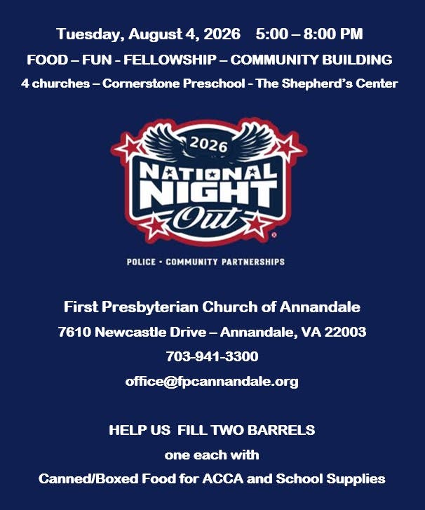 National Night Out - August 4th - First Presbyterian Church of Annandale