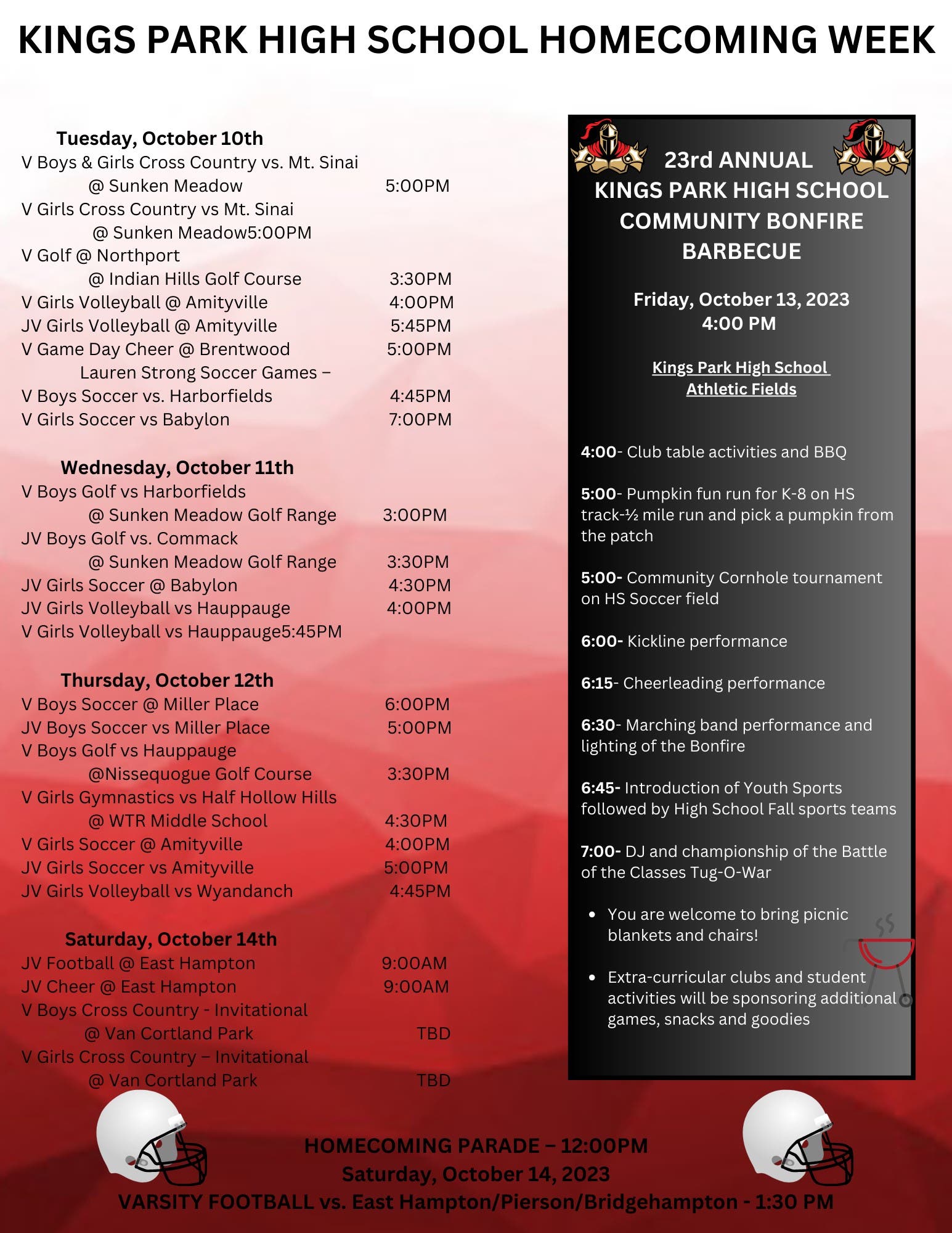Kings Park Events Calendar for October 7, 2023 - Kings Park, NY Patch