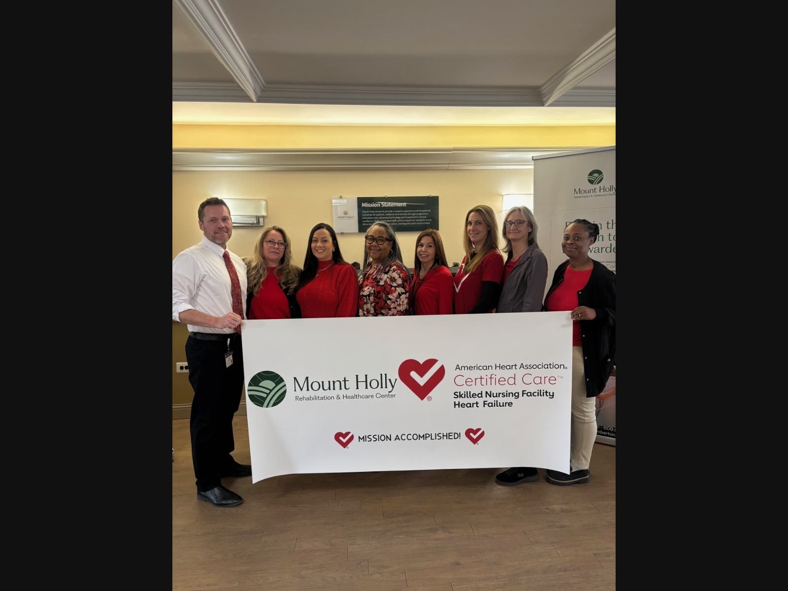 PHOTO: Members of the Mount Holly team celebrate the center’s American Heart Association Heart Failure Skilled Nursing Center certification