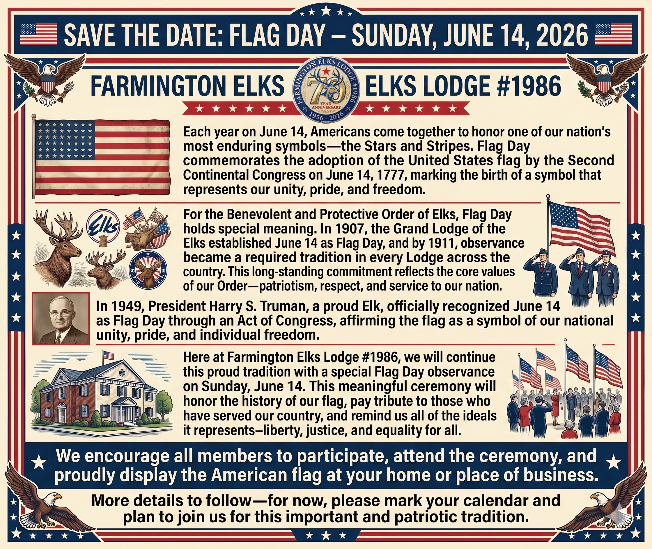 Flag Day observance on Sunday, June 14.