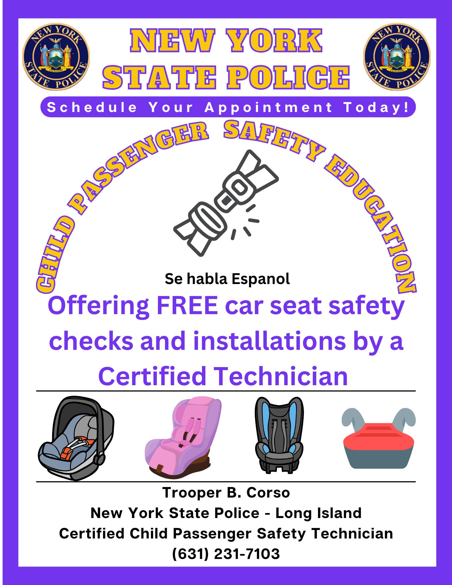 Jan 14 *FREE* Child Car Seat Inspection, Check, and Install Call for