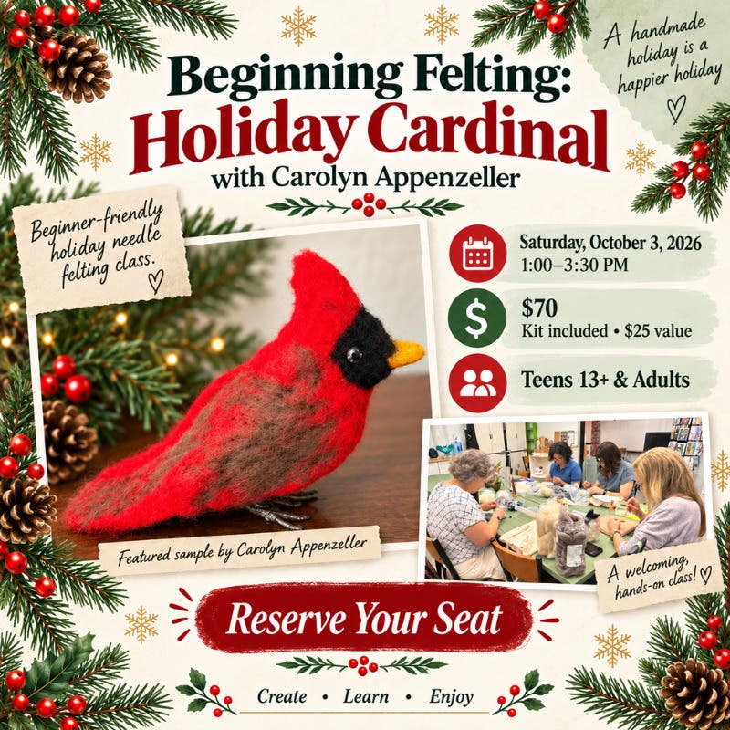 Needle Felting for Beginners: Holiday Cardinal with Carolyn Appenzeller