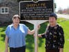 LCT residents Lois Johnston (right), previous inhabitant of the Farmhouse for 45 years, and local history advocate Kathy Jenks (left) with the Shoofly Pie marker.