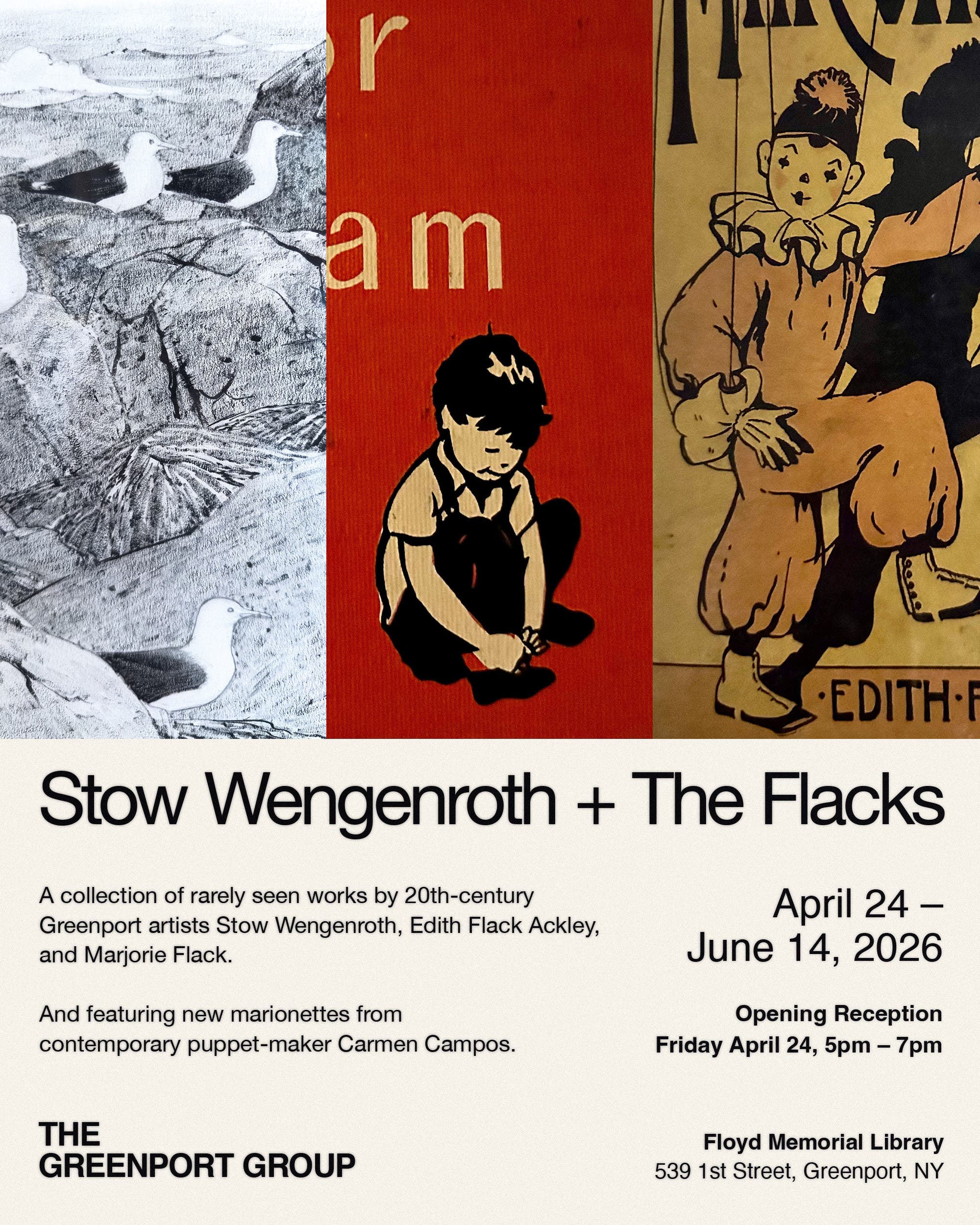 Art exhibition opening reception for "Stow Wengenroth + The Flacks: The Greenport Group"