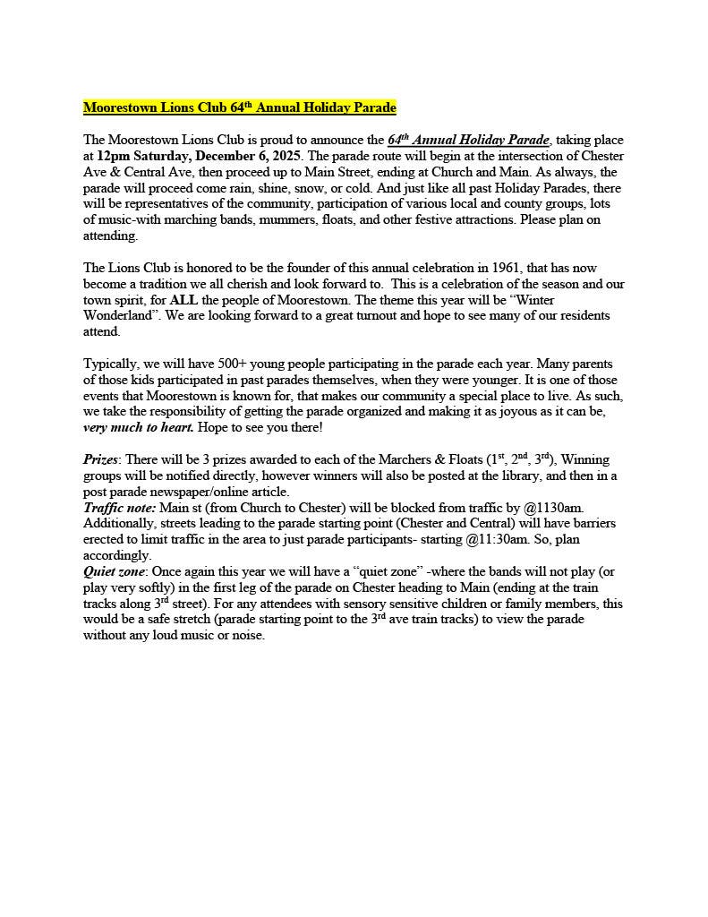 Moorestown Lions Club 64th Annual Holiday Parade