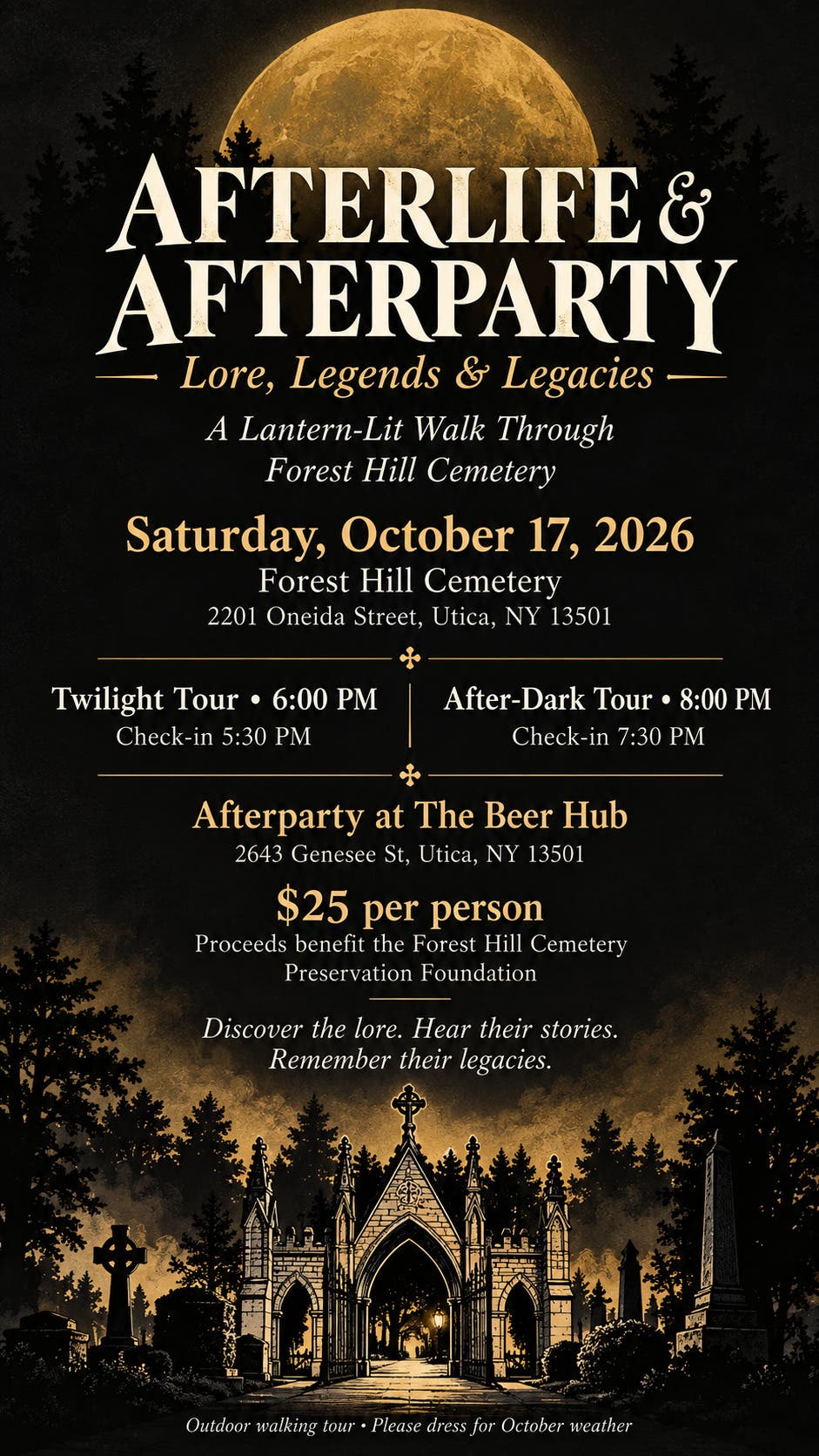 Afterlife & Afterparty: Lore, Legends & Legacies  A Lantern-Lit Walk Through Forest Hill Cemetery