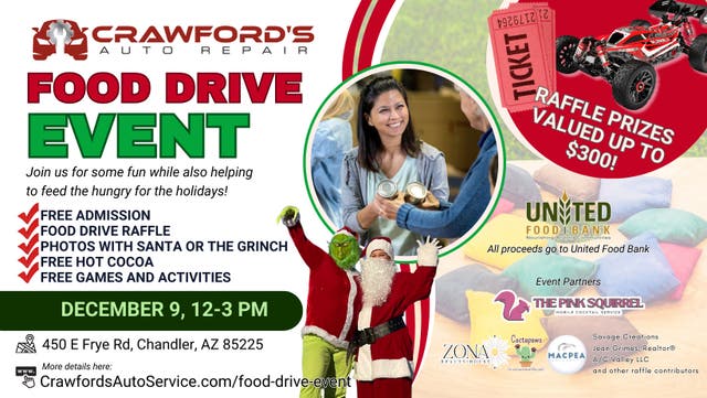 Dec 9 | Food Drive Event & Raffle by Crawford's Auto Repair | Tempe, AZ ...