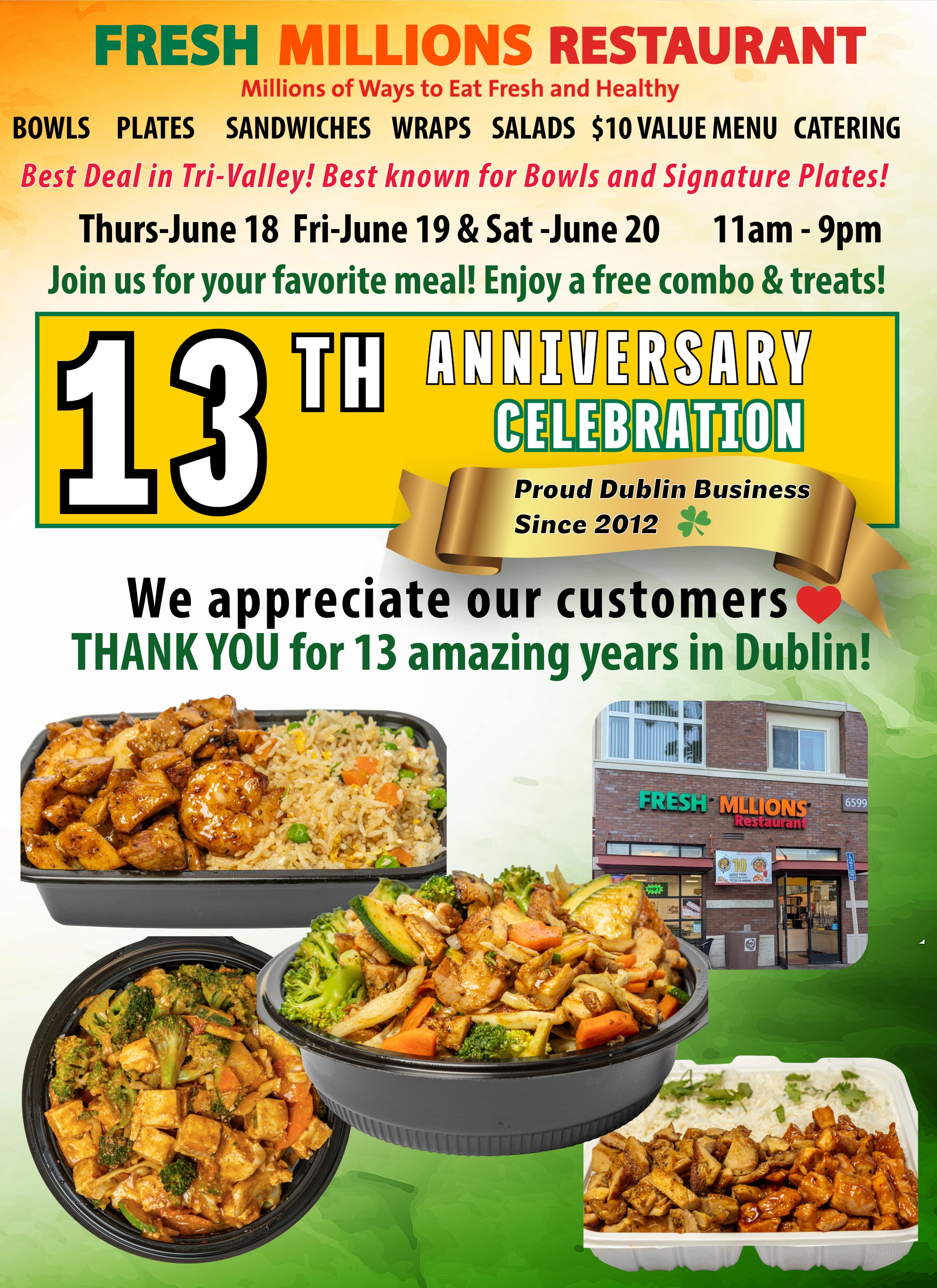 Fresh Millions Restaurant Celebrating 13 years in Dublin! Great Food At An Awesome Value!