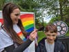 Attendees lined up to have their hair done with accessories and rainbow glitter at the Adam Broderick Hair Flair station.  “ Seeing the community celebrate LGBTQ+ rights is  amazing. We are grateful to have been a part of it." said Broderick.