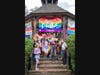 Students from Ridgefield Public Schools Unified GSA (Genders and Sexualities Alliance) and others gather in front of the gazebo in Ballard Park following the Pride March at Ridgefield, CT’s Pride in the Park celebration.
