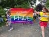 Photo Credit: Alisa Trachtenberg
JJ Jarrard and Mary Joyce enjoy the stream of bubbles coming their way as they march in the parade at Ridgefield’s 7th annual Pride in the Park celebration which took place on June 6, 2026 in Ballard Park.