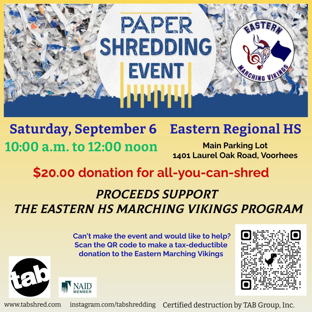 Shredding Event - Open to the Public - Fundraiser for Eastern HS Marching Vikings