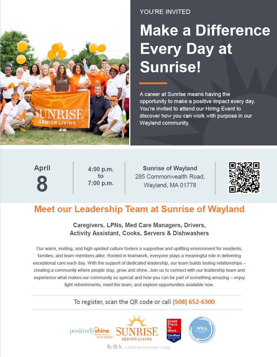 Hiring Event and Meet our Leadership Team at Sunrise of Wayland!